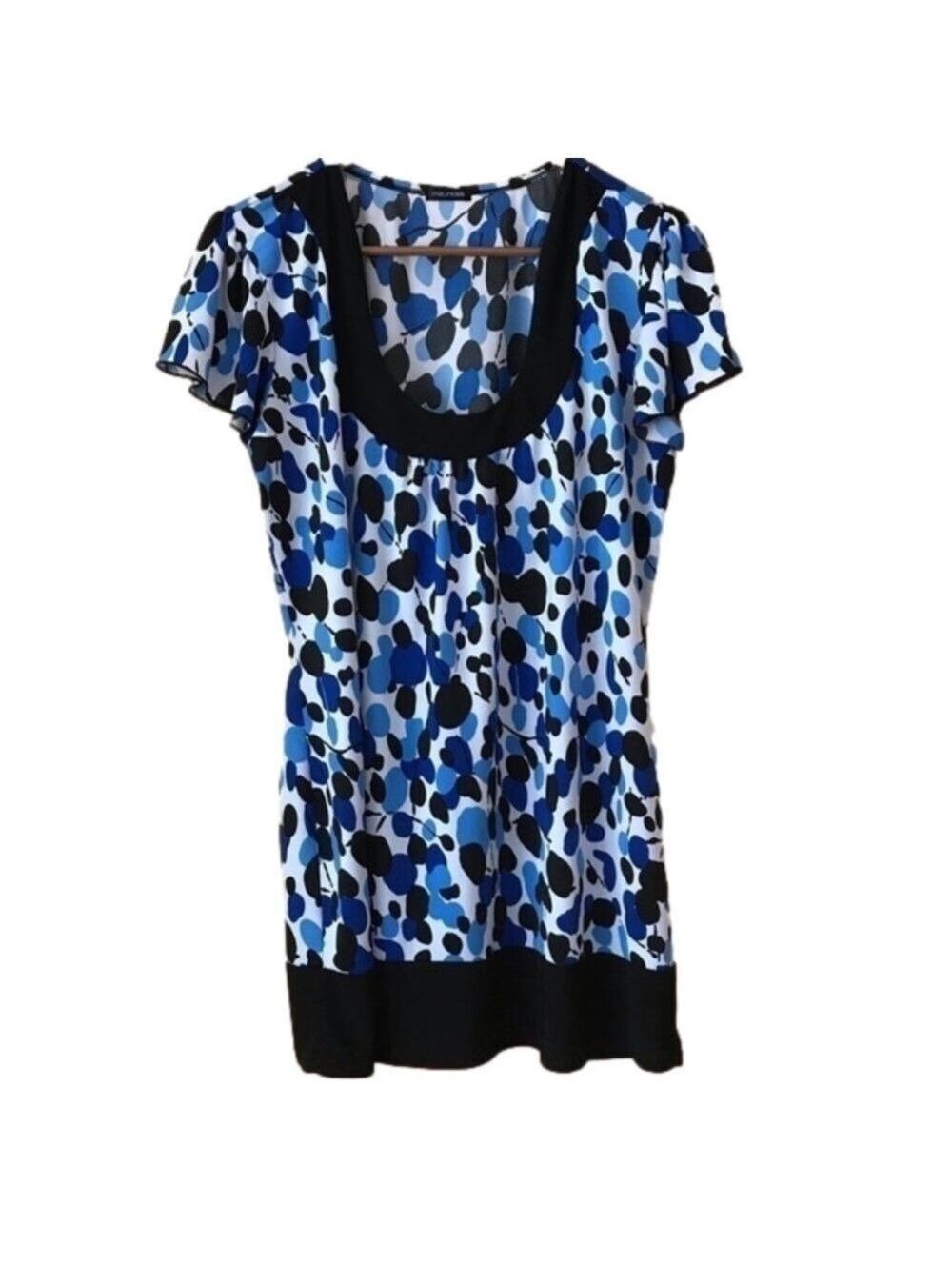 Maurices abstract print stretch knit flutter sleeve U neck tunic size medium